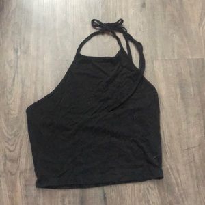 Black halter tie crop top